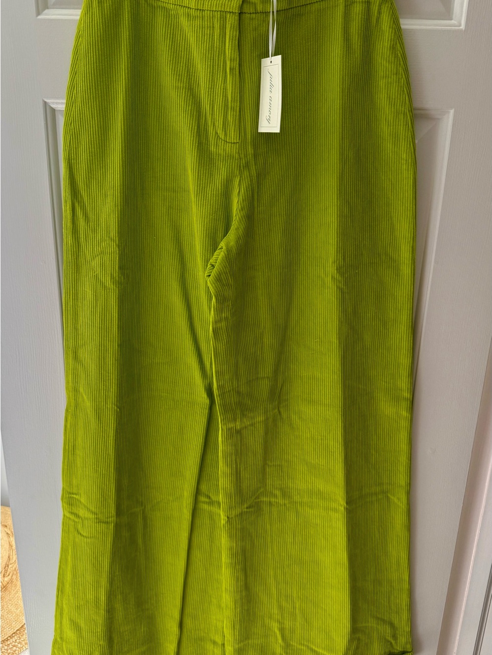 Julia Amory Bright Lime Green Corduroy Wide-Leg Pants NWT